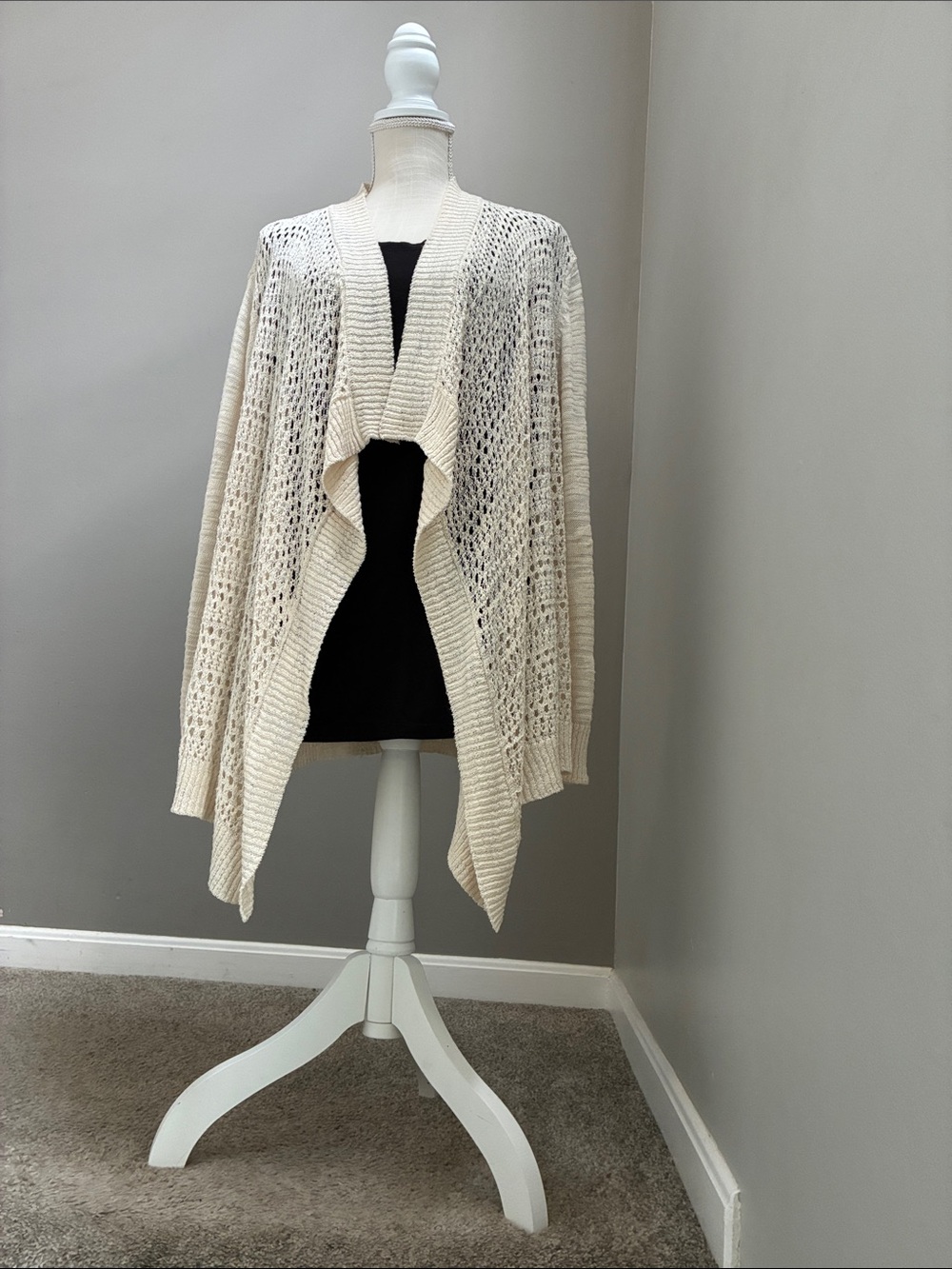 Ellen Tracy Open Knit Draped Cardigan - Cream